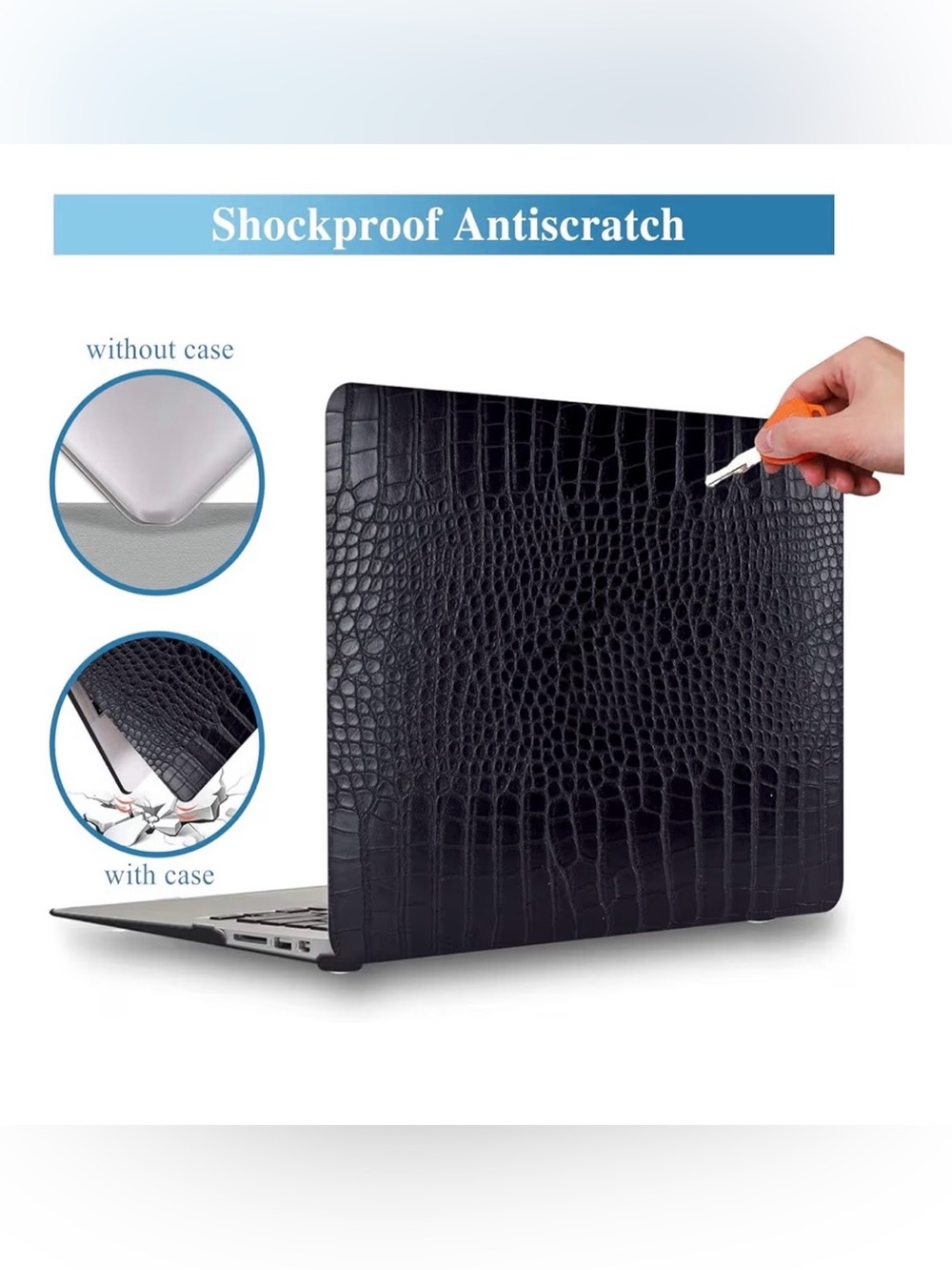Black Croc Texture Laptop Skin with Matching Keyboard Cover - Picture 2 of 6
